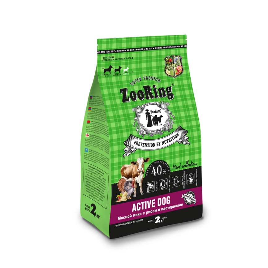 Zooring Active Dog Мясной Микс с рисом и пастернаком 2 кг фото 1