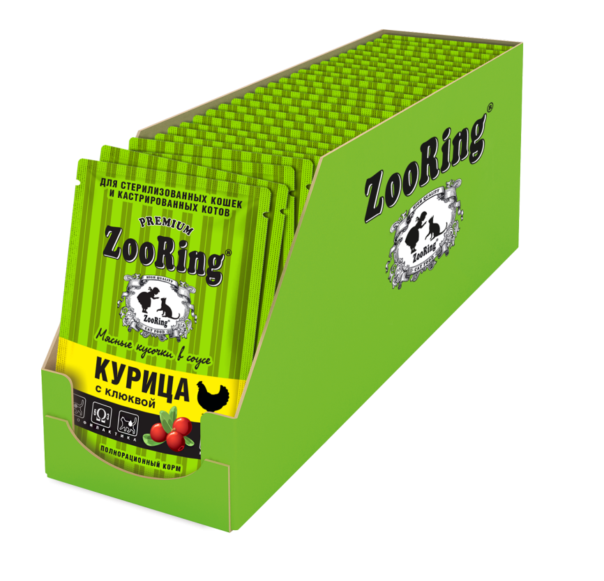 Zooring влажный корм для кошек Сочные кусочки в соусе Курица с клюквой 85 г x 24 шт фото 1