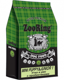 ZooRing Mini Puppy Junior 1 сухой корм для собак утка, пробиотик без пшеницы 10 кг