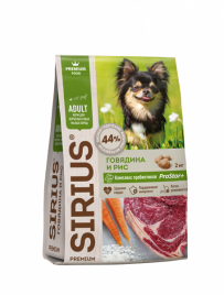SIRIUS корм для собак малых пород говядина рис 10 кг