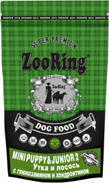 ZooRing Mini Puppy Junior 2 утка сухой корм для собак, рис c глюкозамином и хондроитином 10 кг