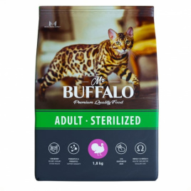Mr.Buffalo STERILIZED Сухой корм для кошек индейка 1,8 кг