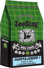 ZooRing Puppy Junior 1 сухой корм для собак утка, рис, пробиотик 20 кг