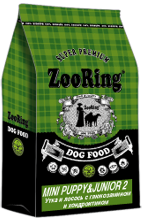 ZooRing Mini Puppy Junior 2 утка сухой корм для собак, рис c глюкозамином и хондроитином 10 кг фото 2