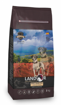 LANDOR ADULT GRAIN FREE LAMB & POTATO Полнорационный сухой корм для взрослых собак всех пород беззерновой ягненок с бататом 15 кг фото 1