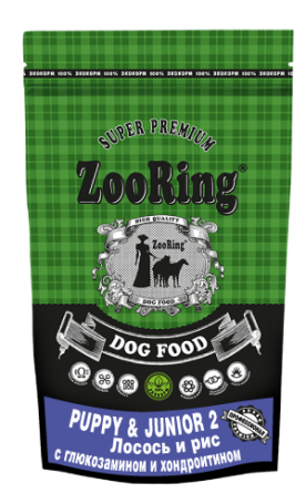 ZooRing Puppy Junior 2 сухой корм для собак  лосось, рис, протекторы 10 кг фото 1