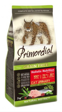 Primordial сухой корм для кошек беззерновой при МКБ с индейкой и сельдью 2 кг фото 1