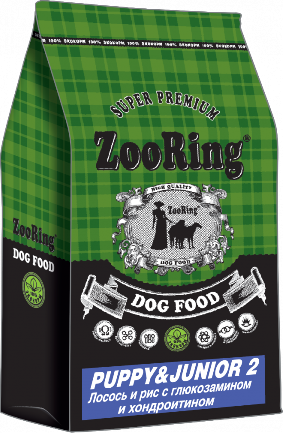ZooRing Puppy Junior 2 сухой корм для собак  лосось, рис, протекторы 20 кг фото 2