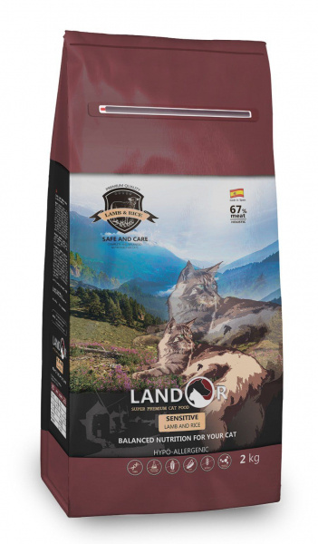 LANDOR сухой корм для взрослых кошек с чувствительным пищеварением ягненок с рисом обогащенный 10 кг фото 1
