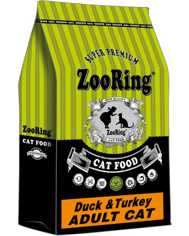 ZooRing Duck Turkey ADULT CAT сухой корм для кошек утка и индейка микс 2 гранул 10 кг фото 1