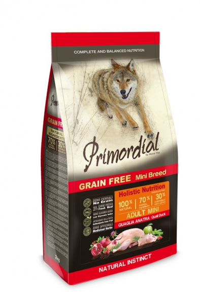 PRIMORDIAL MINI ADULT сухой корм для собак мелких пород беззерновой перепелка утка 2 кг фото 1